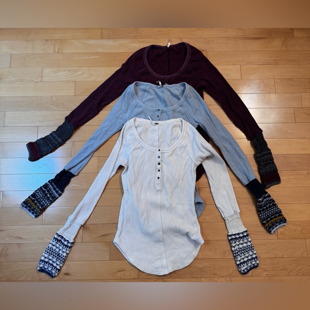 FREE PEOPLE LOT OF 3 Womens Ski Lodge Cuff Thermal Henley Top Size XS - Picture 2 of 10